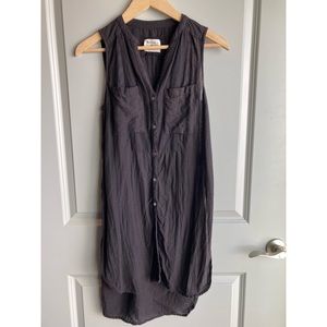 Anthropologie black linen button down long top/tunic